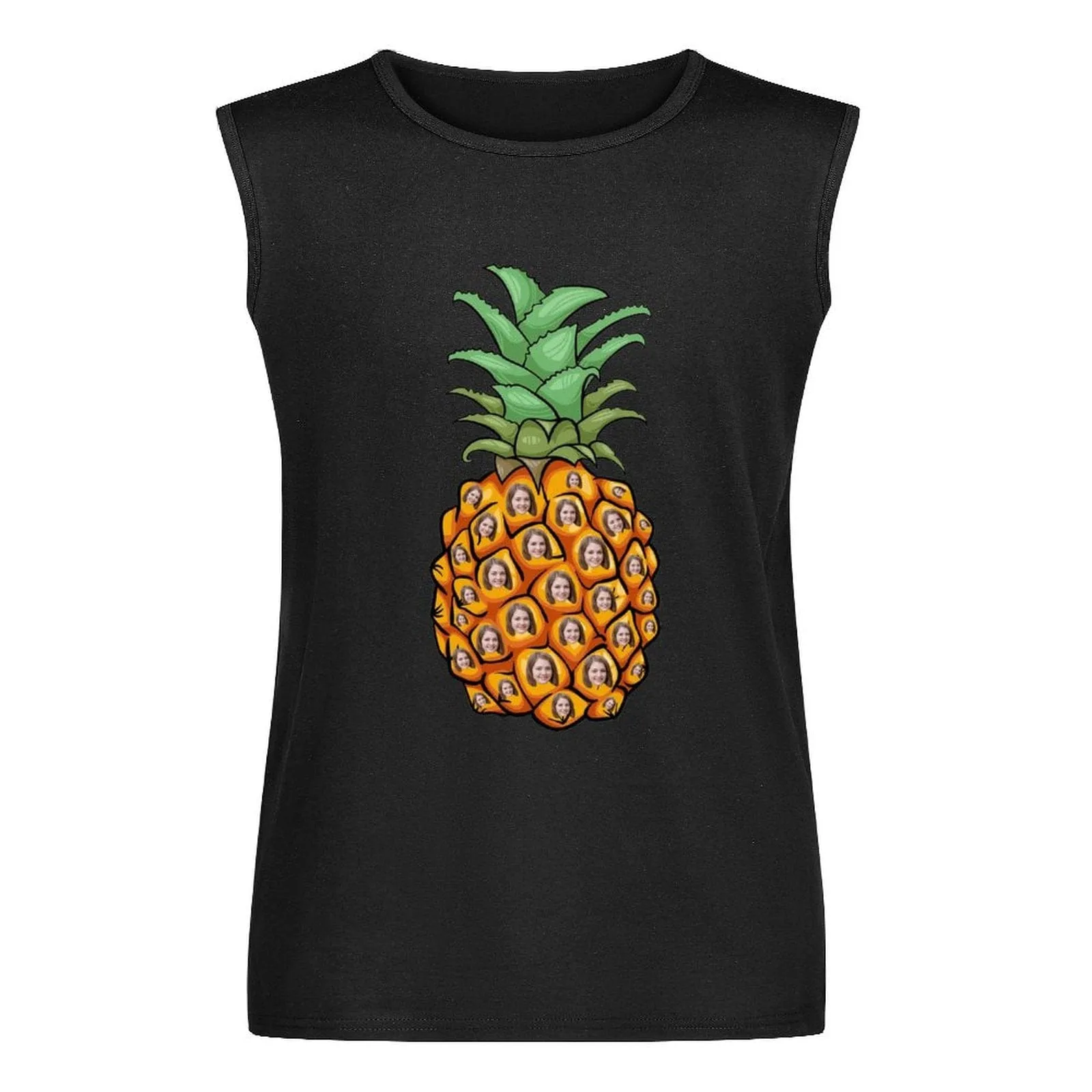 Custom Face Pineapple Sleeveless 100% Cotton T-Shirt Personalized Men's All Over Print Tank Top