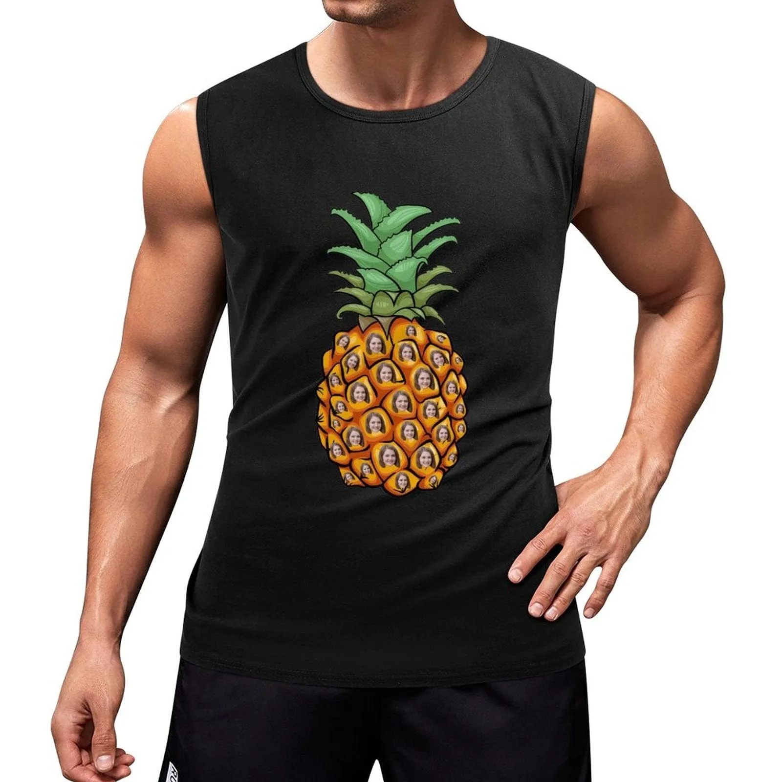 Custom Face Pineapple Sleeveless 100% Cotton T-Shirt Personalized Men's All Over Print Tank Top