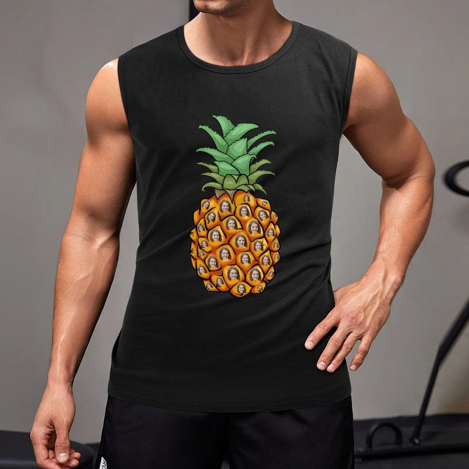 Custom Face Pineapple Sleeveless 100% Cotton T-Shirt Personalized Men's All Over Print Tank Top