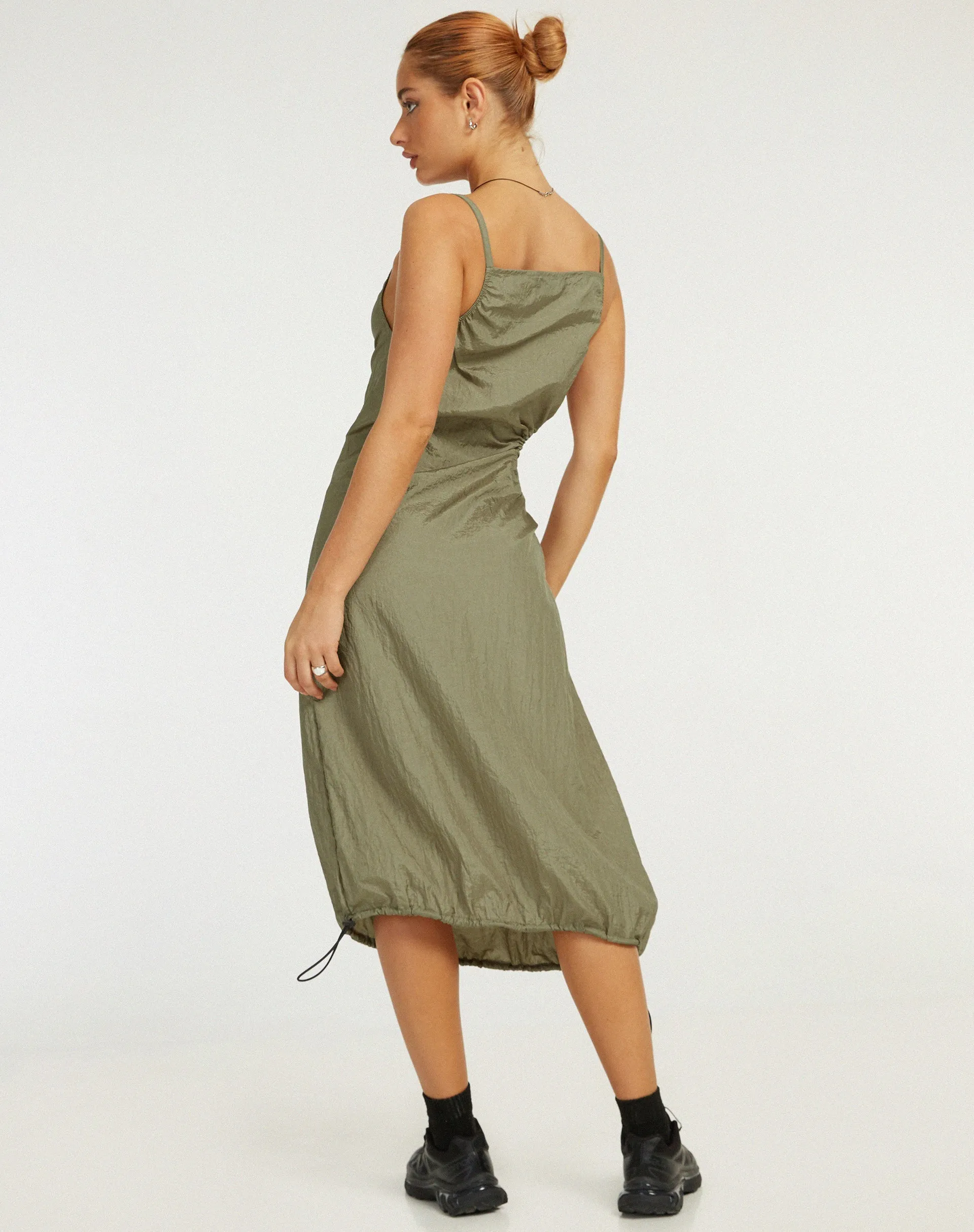 Daichi Cut Out Midi Dress in Silver Green