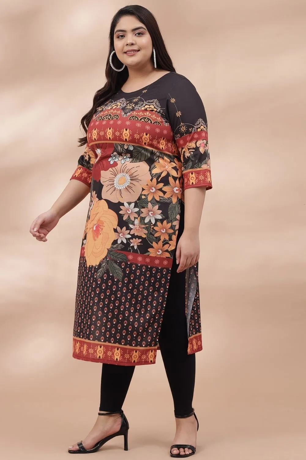 Dark Floral Print Kurta