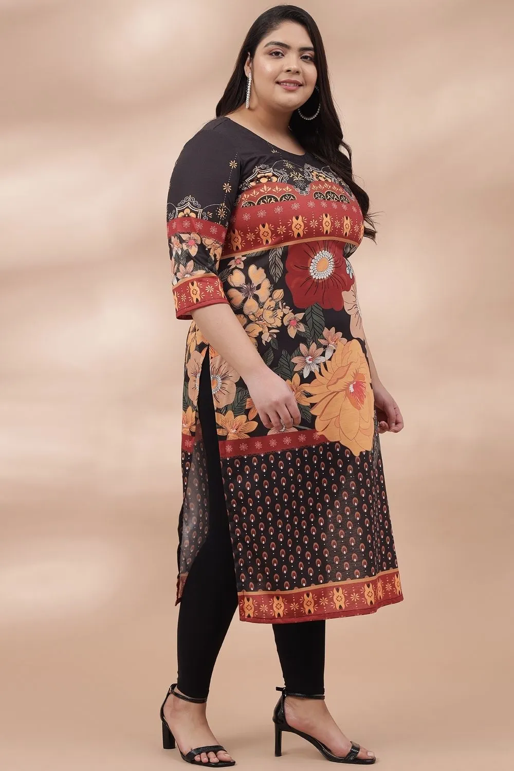 Dark Floral Print Kurta