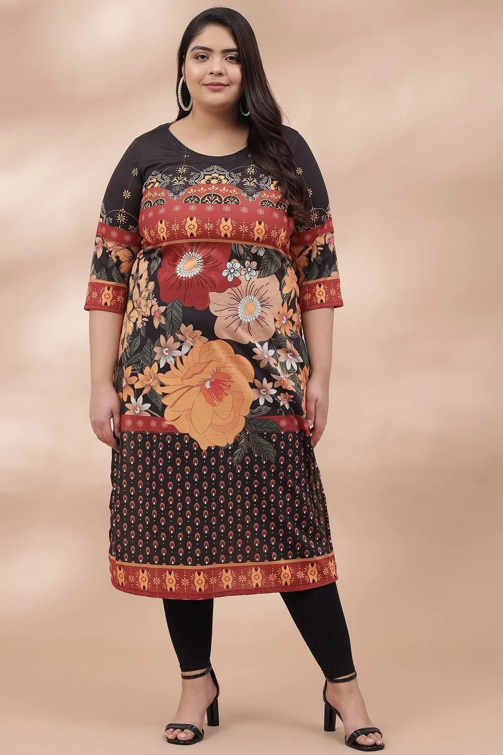 Dark Floral Print Kurta