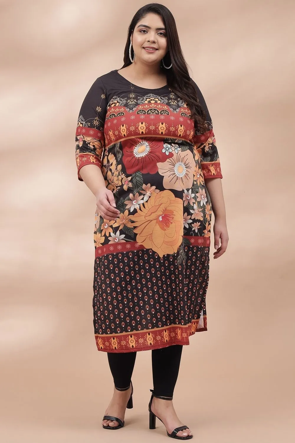 Dark Floral Print Kurta