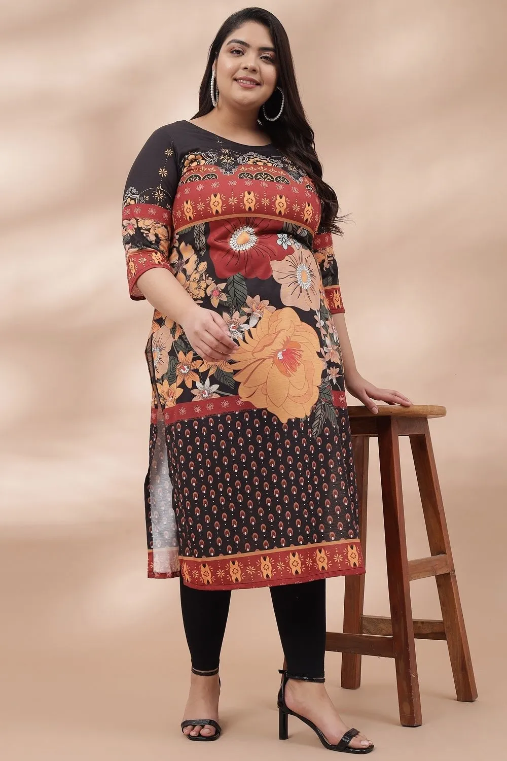 Dark Floral Print Kurta