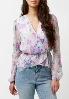 Davis Women's Cross Front Blouse in Purple Floral - WT0640P