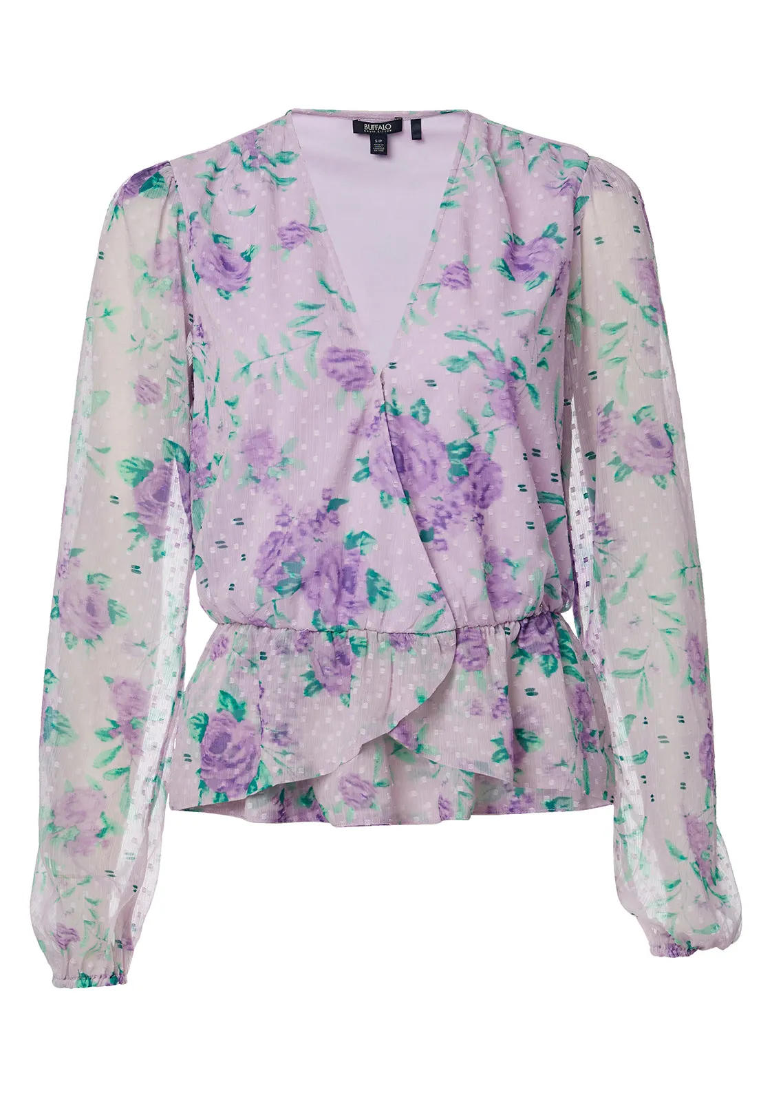 Davis Women's Cross Front Blouse in Purple Floral - WT0640P