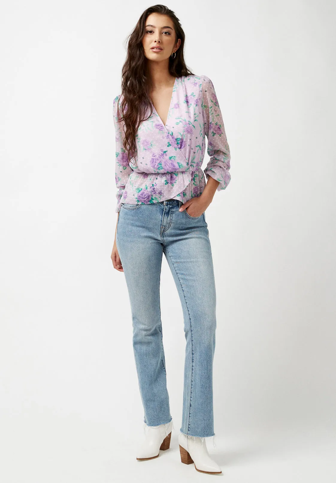 Davis Women's Cross Front Blouse in Purple Floral - WT0640P