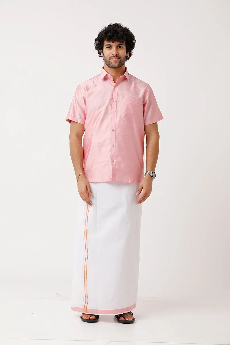 Divine - Pink Cotton Blend Single Dhoti With Fancy Borders For Men | Uathayam