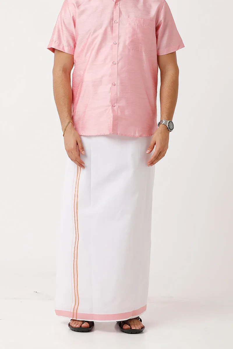 Divine - Pink Cotton Blend Single Dhoti With Fancy Borders For Men | Uathayam