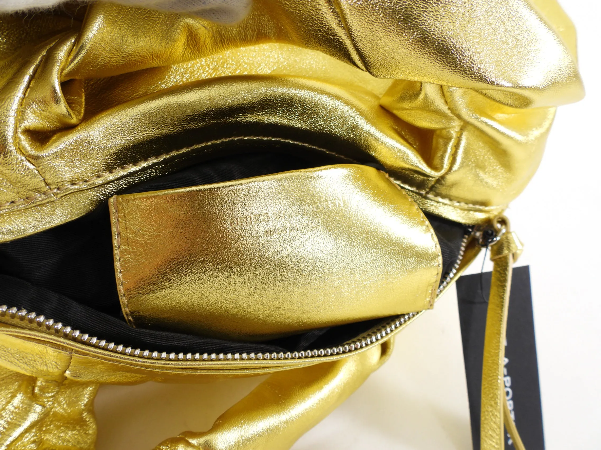 Dries Van Noten Gold Metallic Leather Bomb Bag