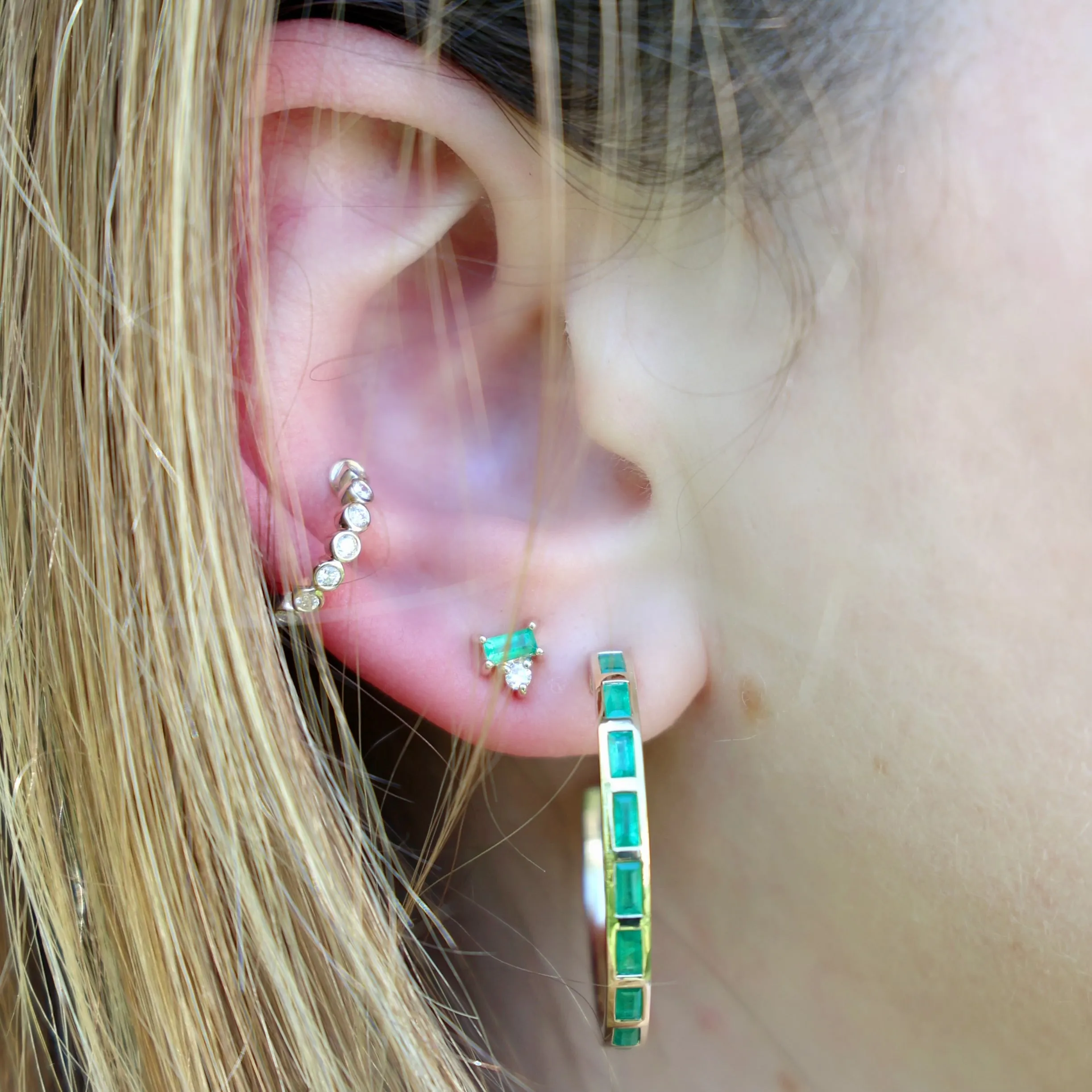 Emerald Baguette Hoop Earrings