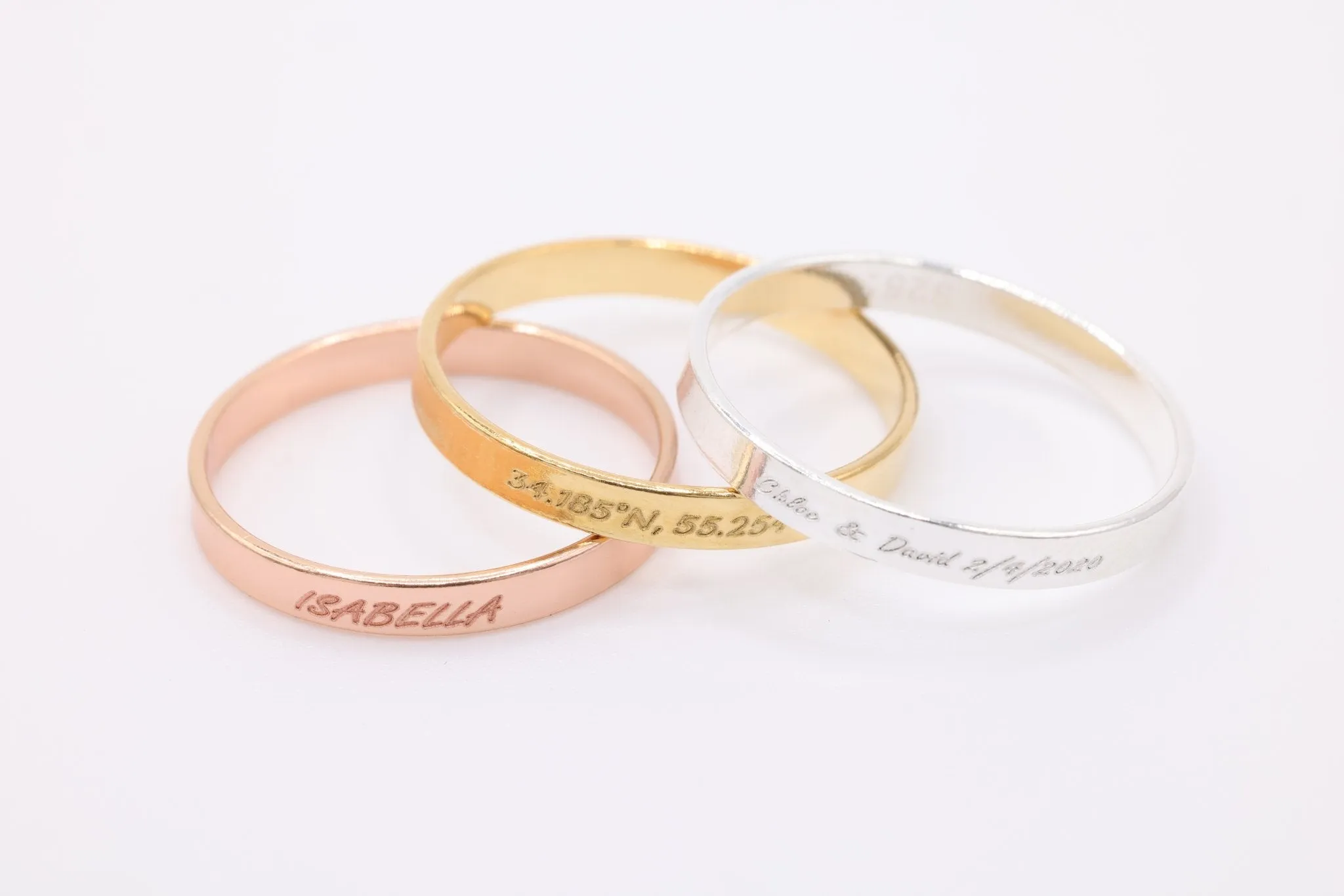 Engraved Rings, Gold Plated Sterling Silver