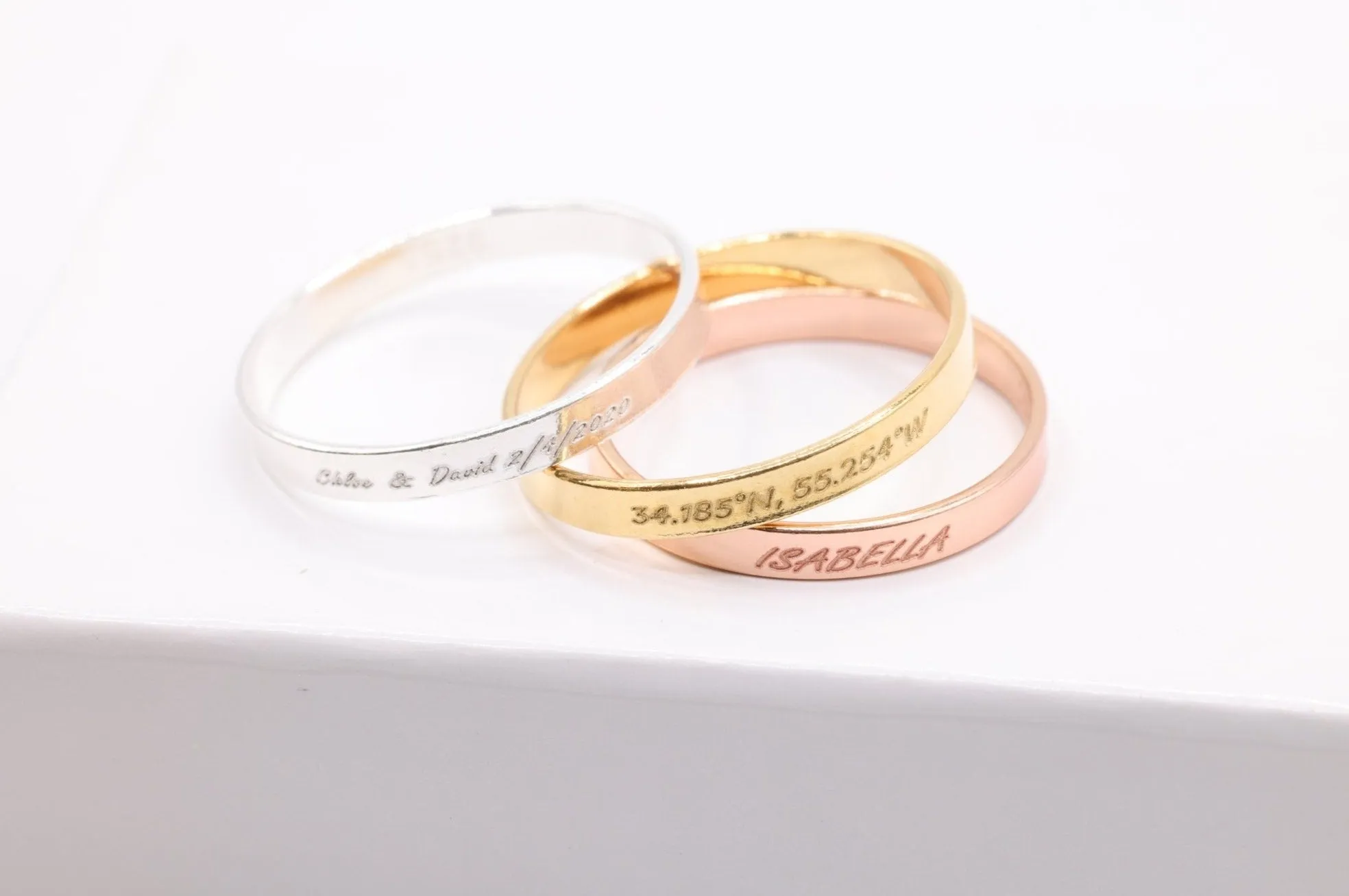 Engraved Rings, Gold Plated Sterling Silver