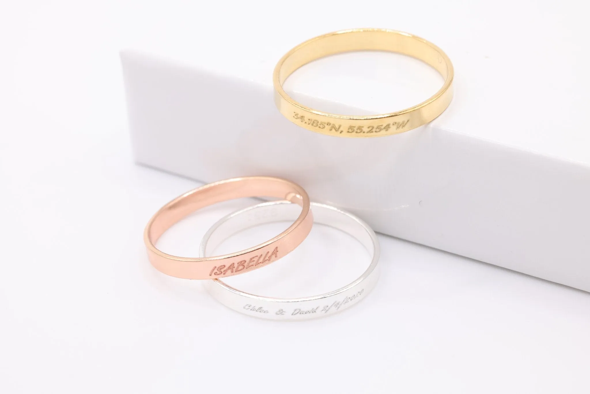 Engraved Rings, Gold Plated Sterling Silver