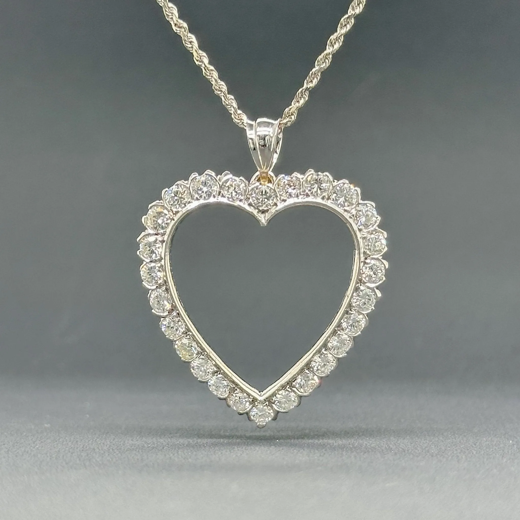 Estate 14K W Gold 1.53ctw G-H/SI1-2 Diamond Heart Pendant