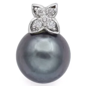 Estate 18K White Gold Tahitian South Sea Pearl & Diamond Pendant