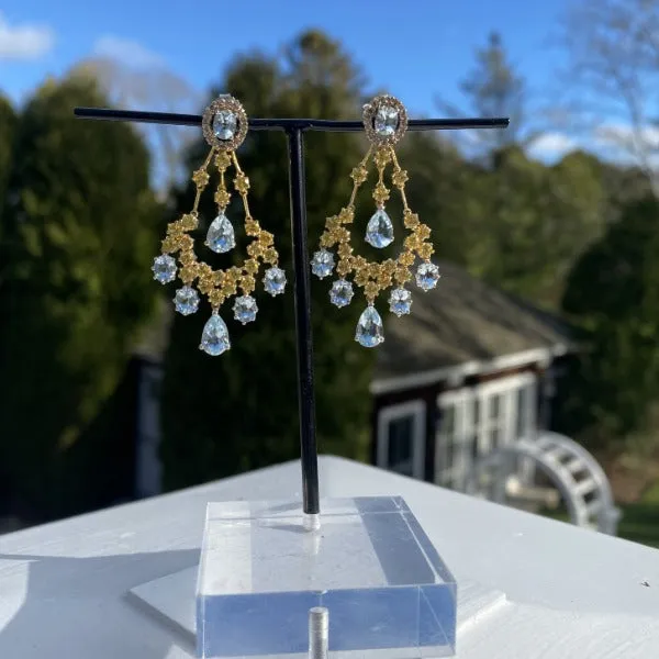 Estate Aquamarine, Citrine & Diamond Drop Earrings