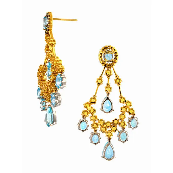 Estate Aquamarine, Citrine & Diamond Drop Earrings