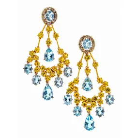 Estate Aquamarine, Citrine & Diamond Drop Earrings