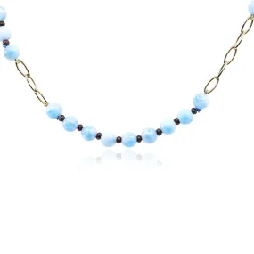 EXCLUSIVELY NINA 14K YELLOW GOLD OVAL LINK AND LARIMAR BEAD NECKLACE