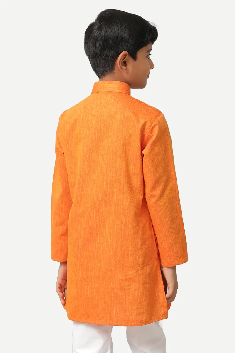 Exotic - Orange Kurta and Pyjama 2 In 1 Set For Kids | Uathayam