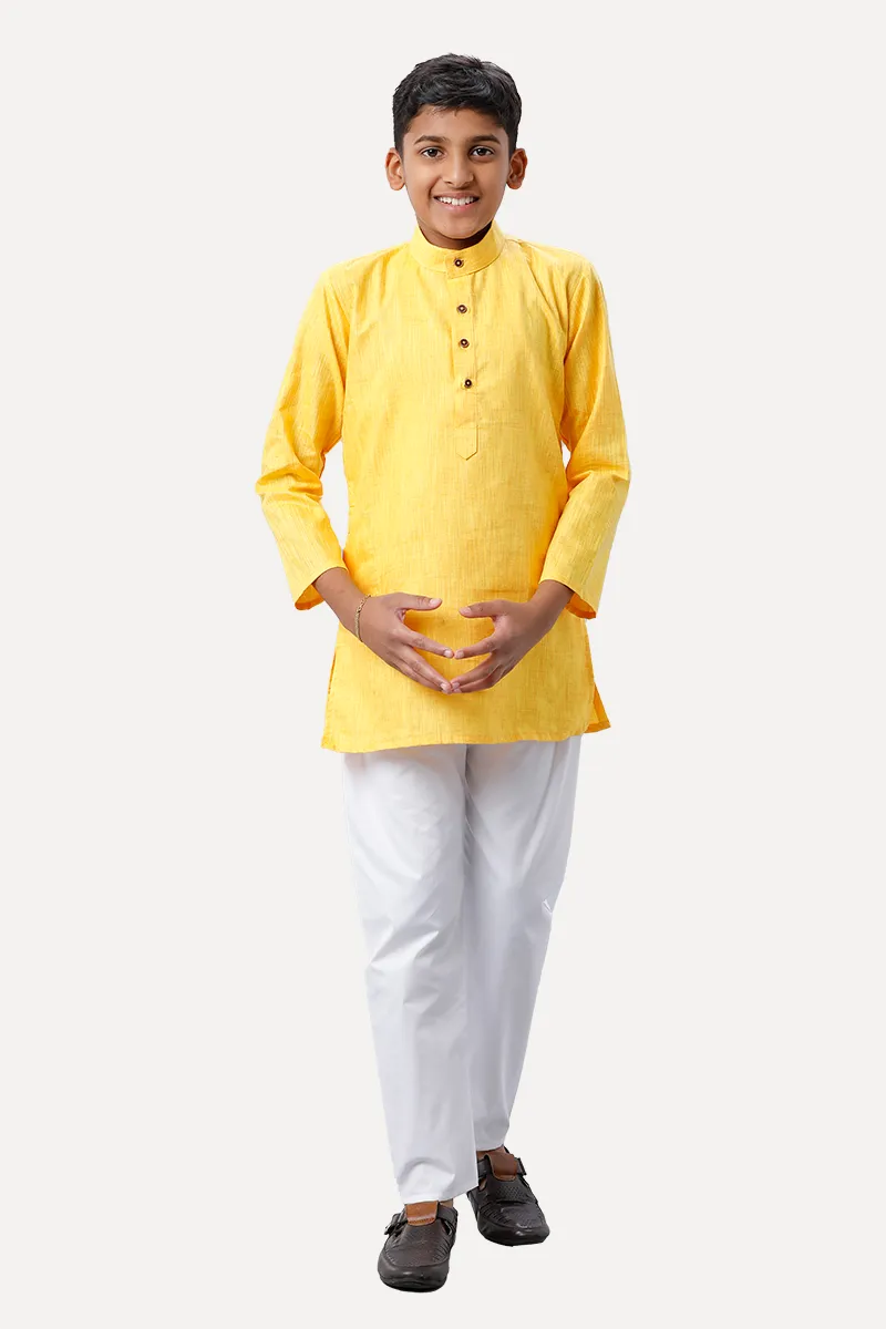 Exotic - Yellow Kurta and Pyjama 2 In 1 Set For Kids | Uathayam