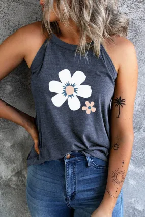 Floral Graphic Tank Top Womens Casual Crewneck Sleeveless Tee Tops