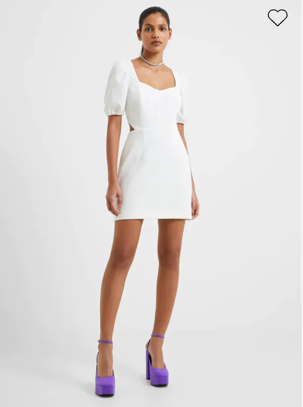 French Connection White Whisper Ruth Sweetheart Neckline Short Sleeve Graduation Dress