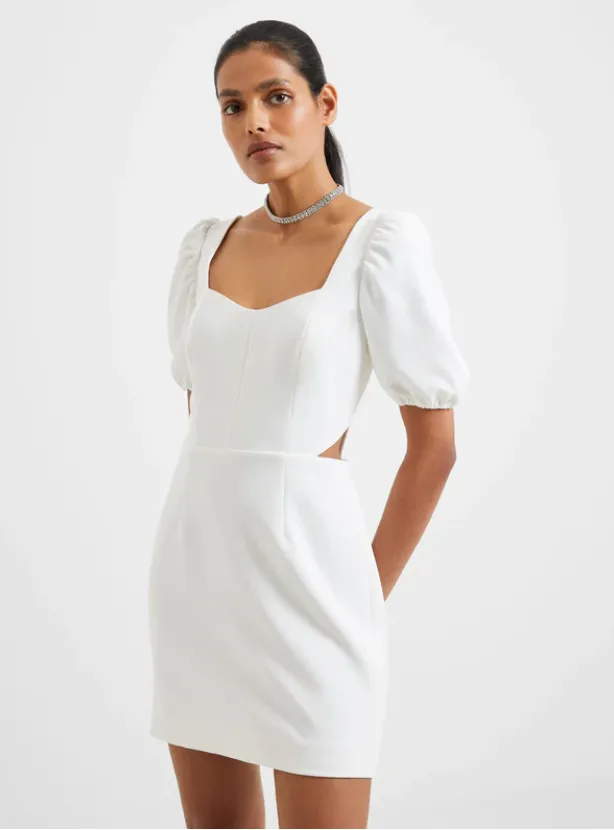 French Connection White Whisper Ruth Sweetheart Neckline Short Sleeve Graduation Dress