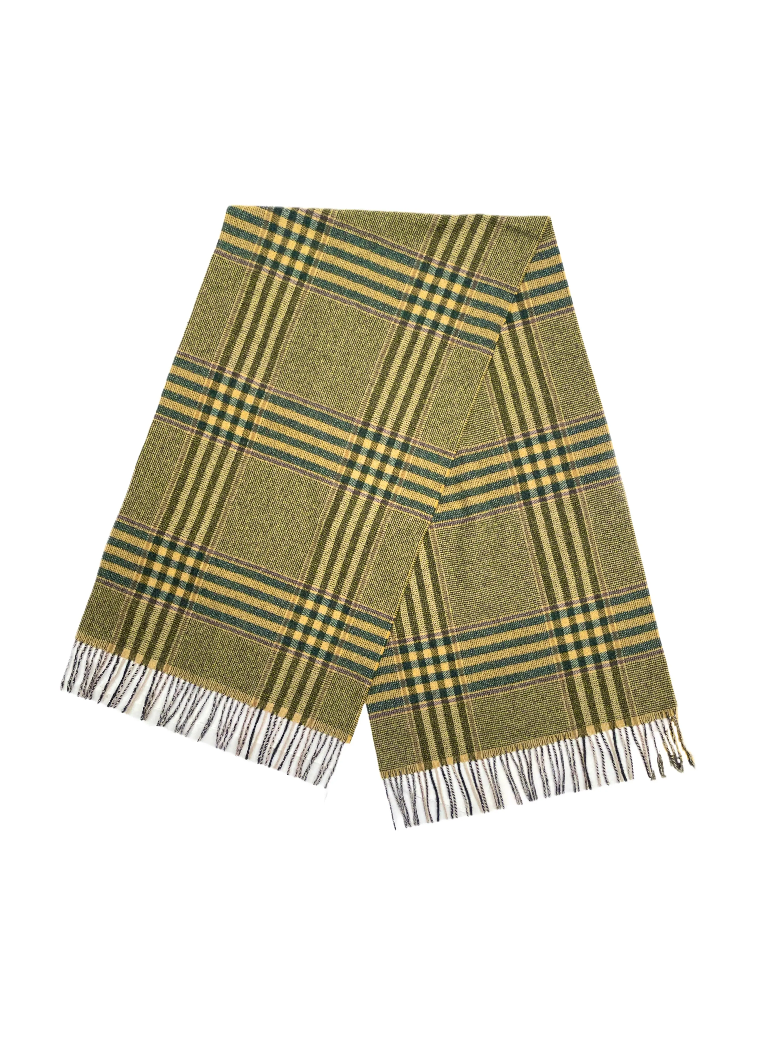 FRESH Yellow Green Tartan Wool Scarf