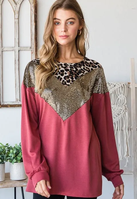 Gabby Leopard & Sequin Top