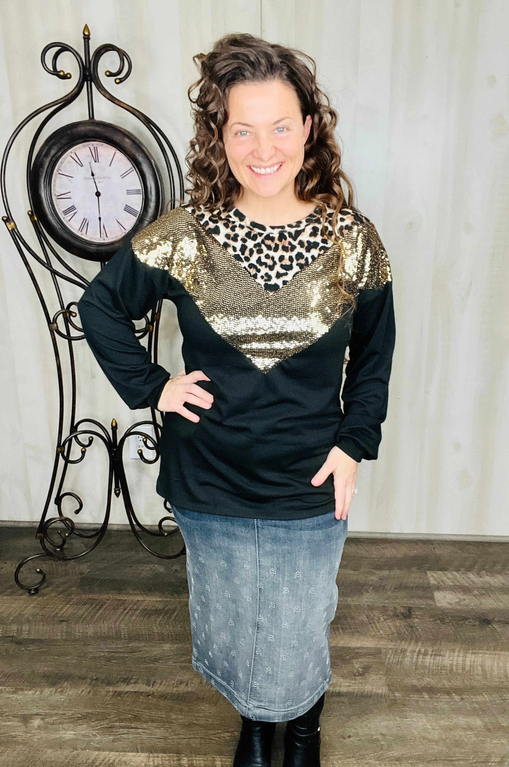 Gabby Leopard & Sequin Top