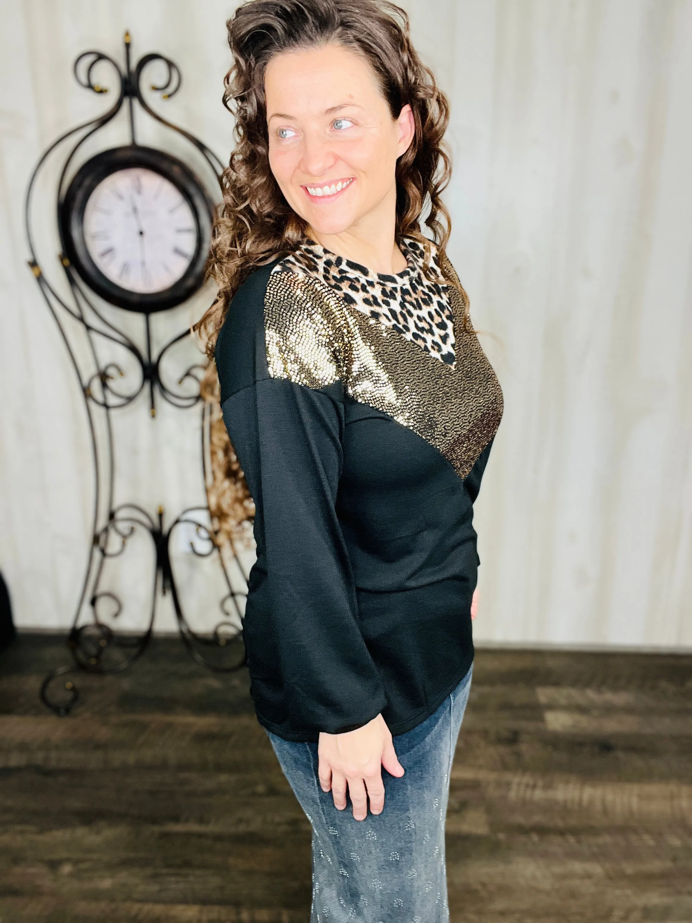 Gabby Leopard & Sequin Top