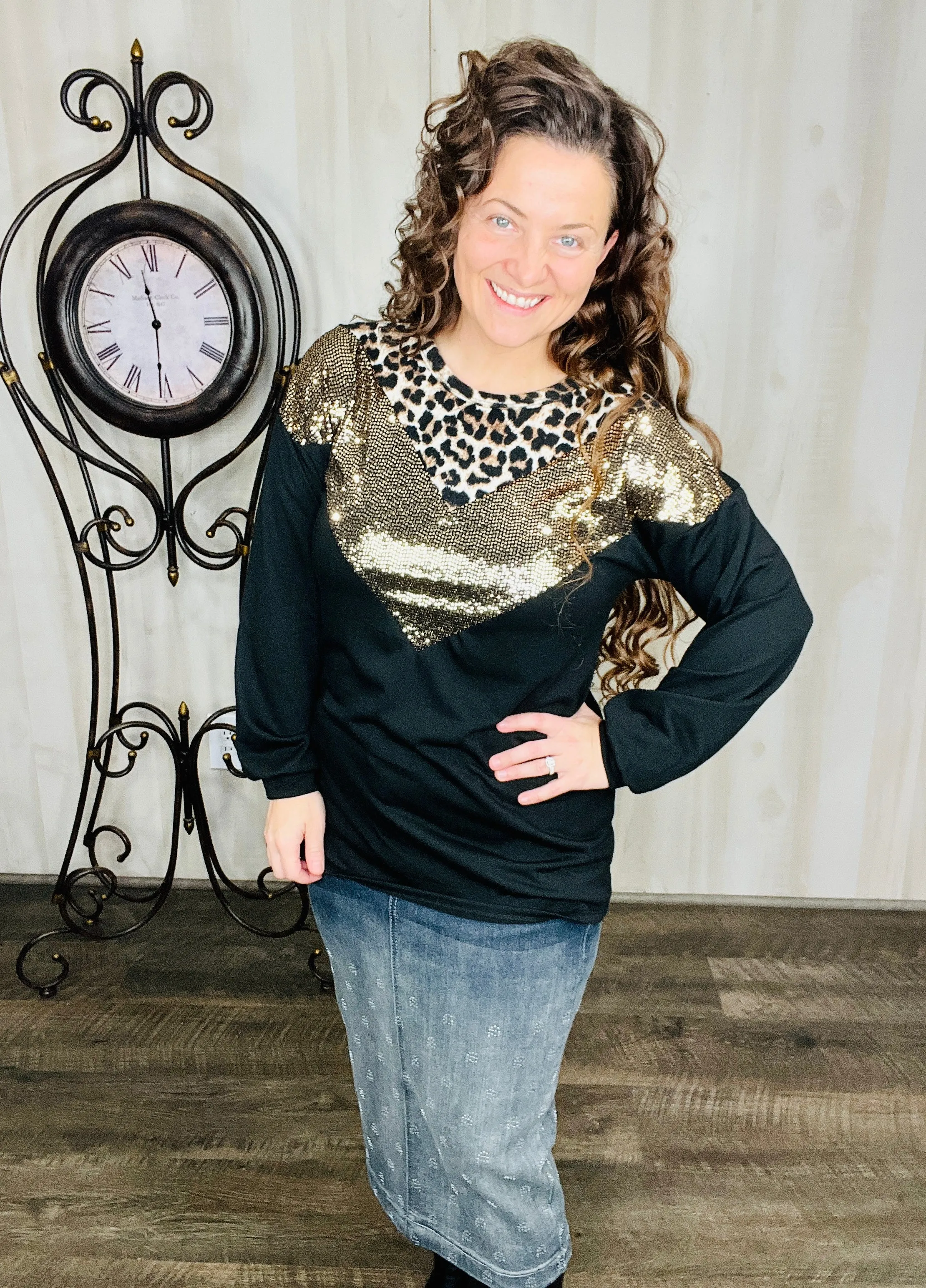 Gabby Leopard & Sequin Top