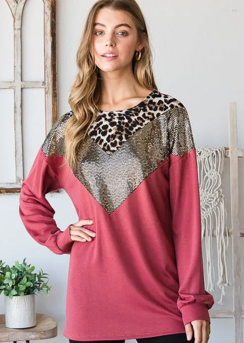 Gabby Leopard & Sequin Top