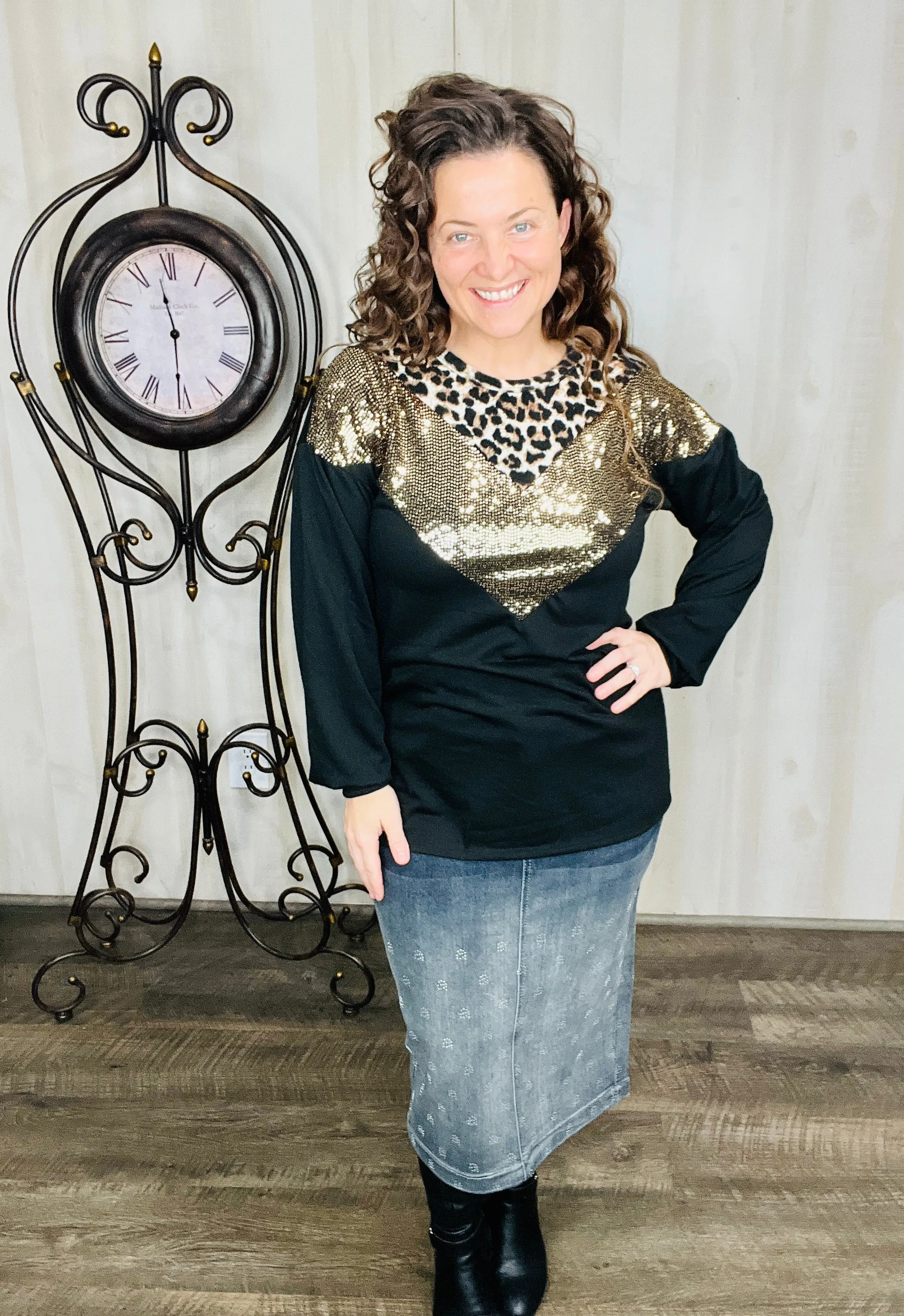 Gabby Leopard & Sequin Top