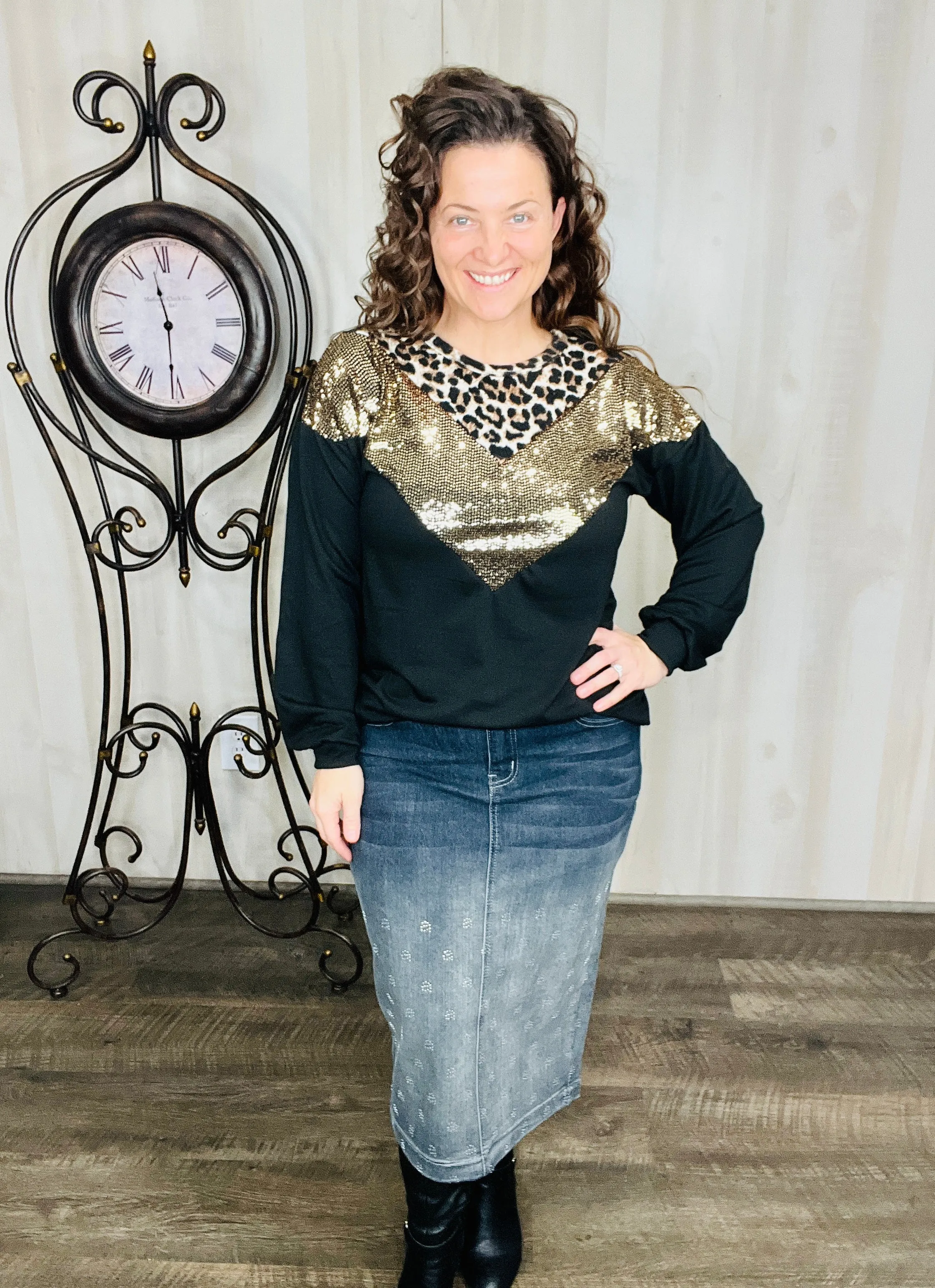 Gabby Leopard & Sequin Top