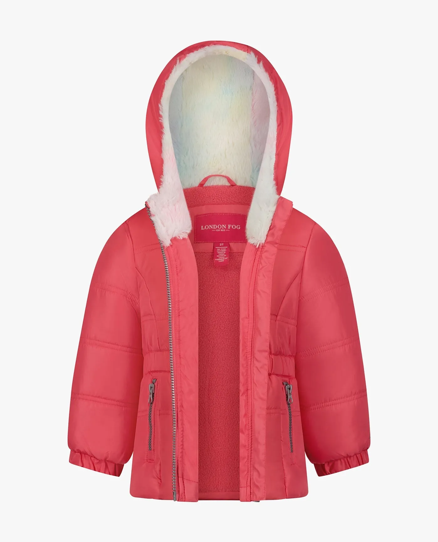 GIRLS ZIP-FRONT HOODED MID CINCH PUFFER