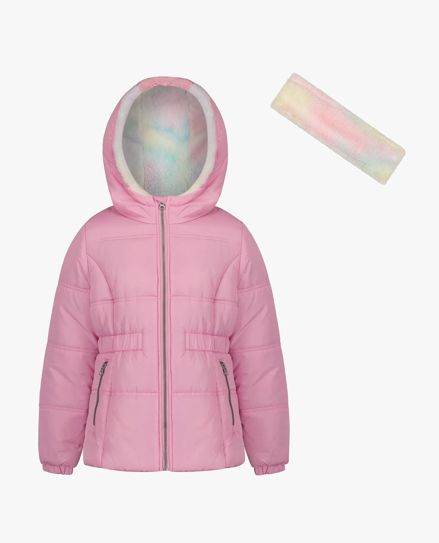 GIRLS ZIP-FRONT HOODED MID CINCH PUFFER