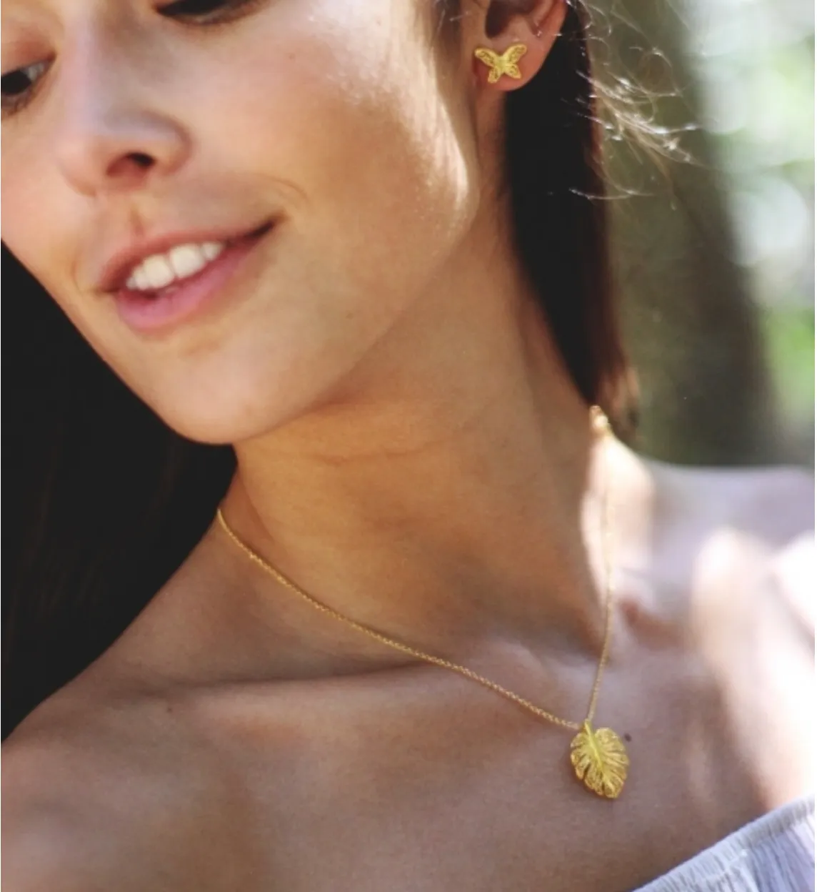 Gold Plated Silver Leaf Filigree Pendant Necklace