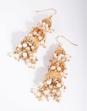 Gold Triple Bell Jhumka Earrings