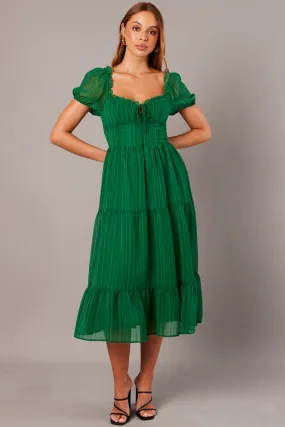 Green Midi Dress Puff Sleeve