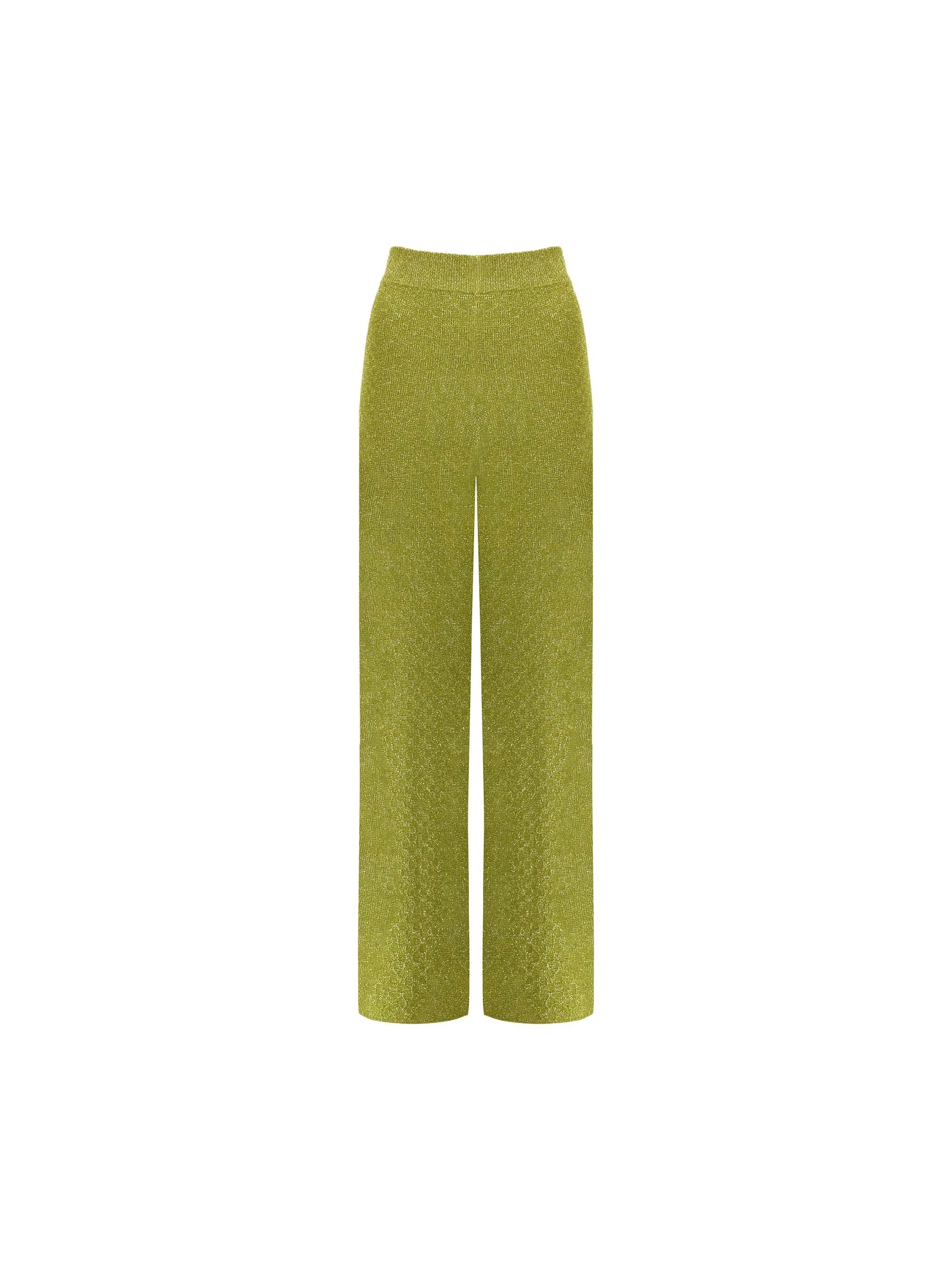 Green Sheer Lurex Knit Flared Trousers