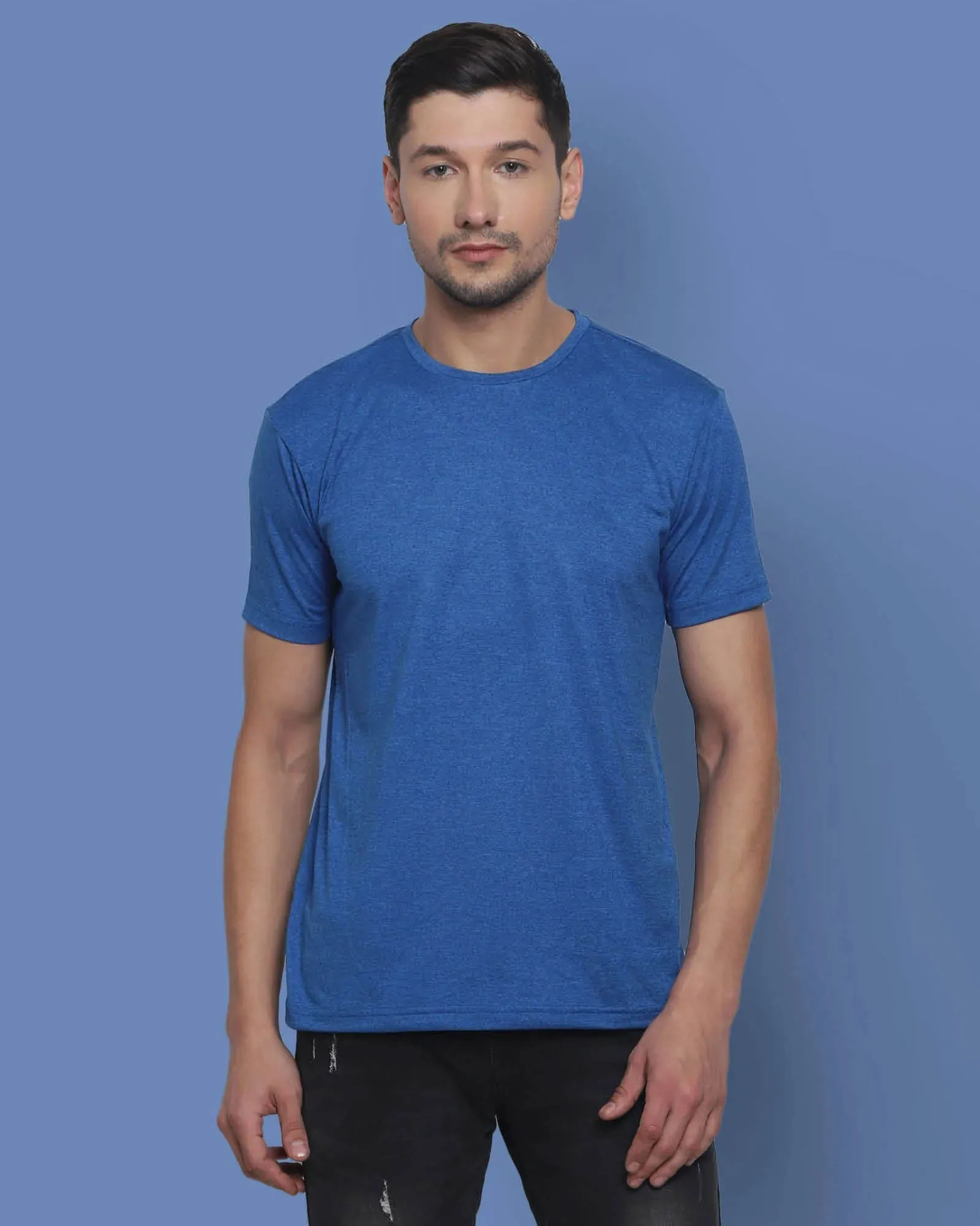 Half Sleeves Crew Neck: Blue Melange