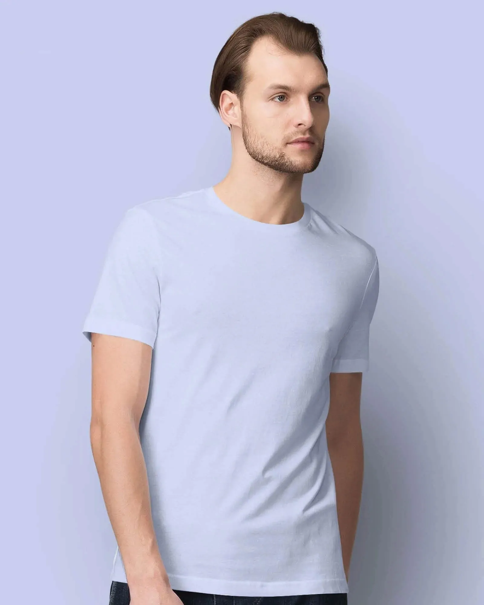 Half Sleeves Crew Neck: Sky Blue