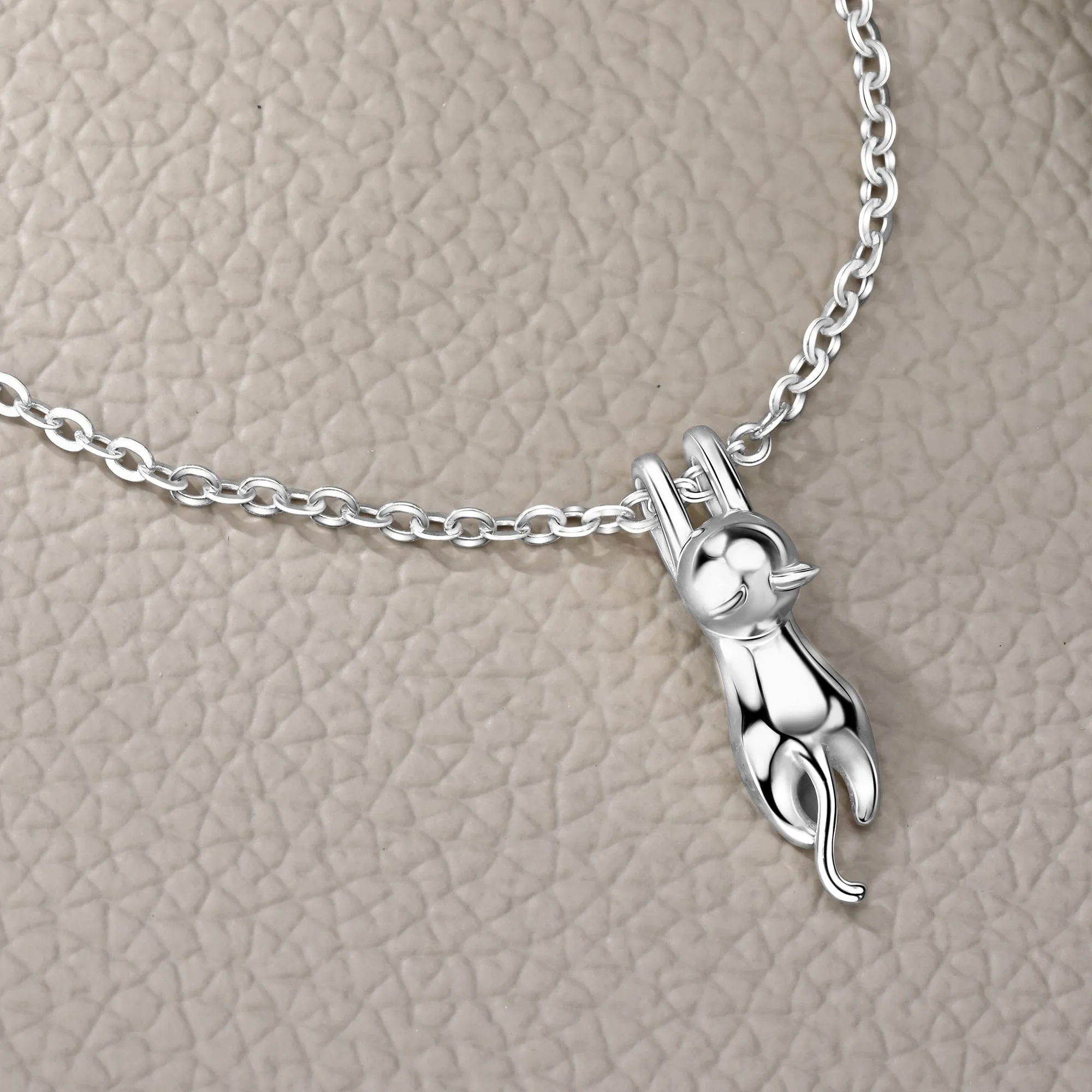 Hanging Cat Necklace Sterling Silver