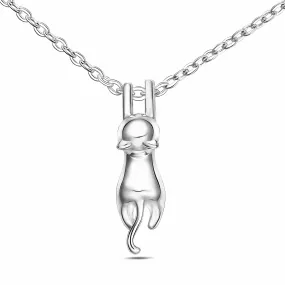 Hanging Cat Necklace Sterling Silver