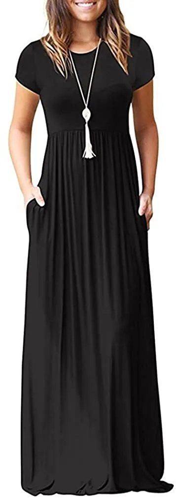 HAOMEILI Women's Long Sleeve Loose Plain Long Maxi Casual Dresses with Pockets