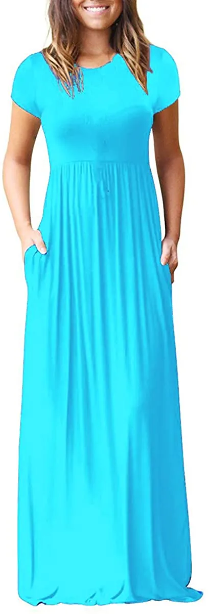 HAOMEILI Women's Long Sleeve Loose Plain Long Maxi Casual Dresses with Pockets